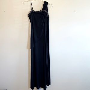 Vintage formal dress, floor length, black with rhinestone details, Size S